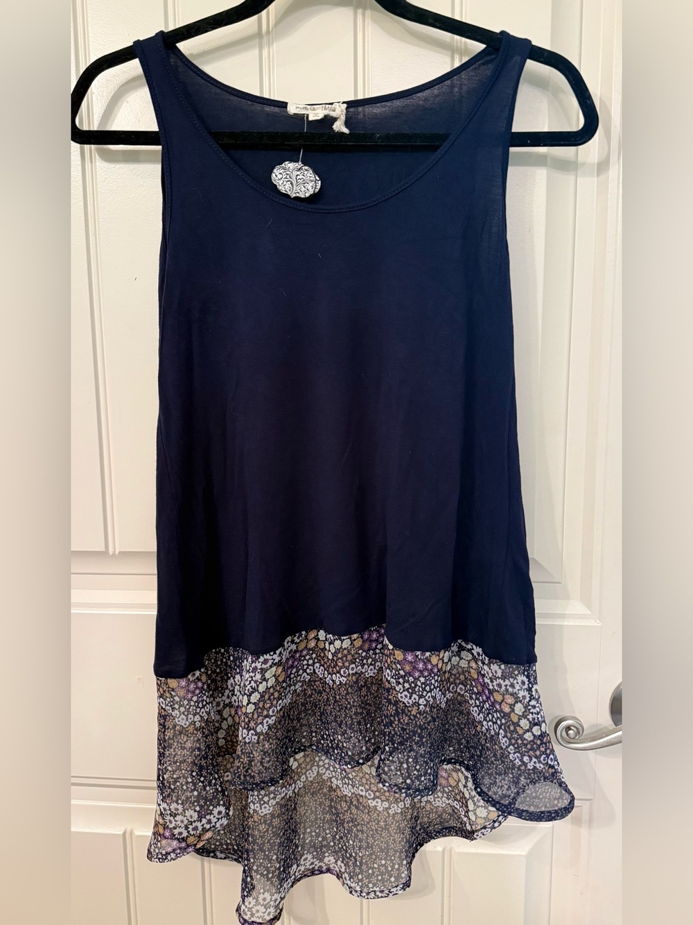 Hem & Thread Navy Sleeveless Tank with Decorative Hem Tag